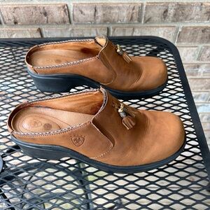 Ariat Brown Leather Slip-On Clog Mules
